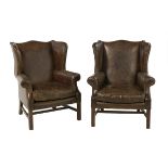 Pair of George III-Style Leather Wing Chairs