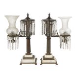 Pair of William IV Bronze and Glass Argand Lamps