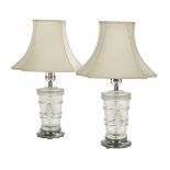 Pair of Crystal Table Lamps, attr. to Lalique