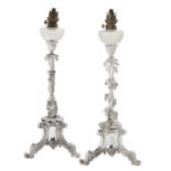 Pair of English Silverplate Peg Lamp Candlesticks