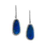 Pair of Blue Opal and Diamond Earrings