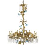 French Gilt-Brass and Opaline Glass Chandelier