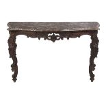 Italian Rococo Oak and Marble-Top Side Table