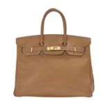 Hermes "Birkin 35" Gold Togo Leather Handbag