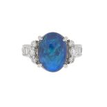 Blue Opal and Diamond Ring