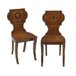 Pair of Victorian Hall Chairs with Painted Crests