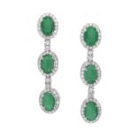 Pair of Emerald and Diamond Earrings