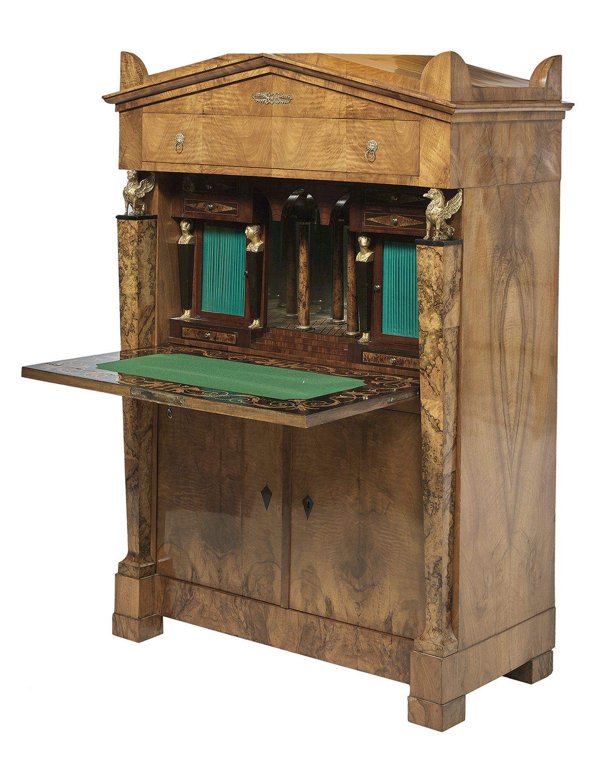 Continental Walnut Secretaire a Abattant - Image 3 of 4