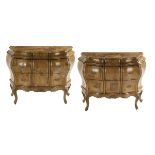 Pair of Italian Walnut Bombe Commodes