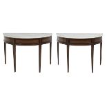 Near Pair of Neoclassical Marble-Top Side Tables