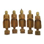 Group of Five Carved Wood Buddhas