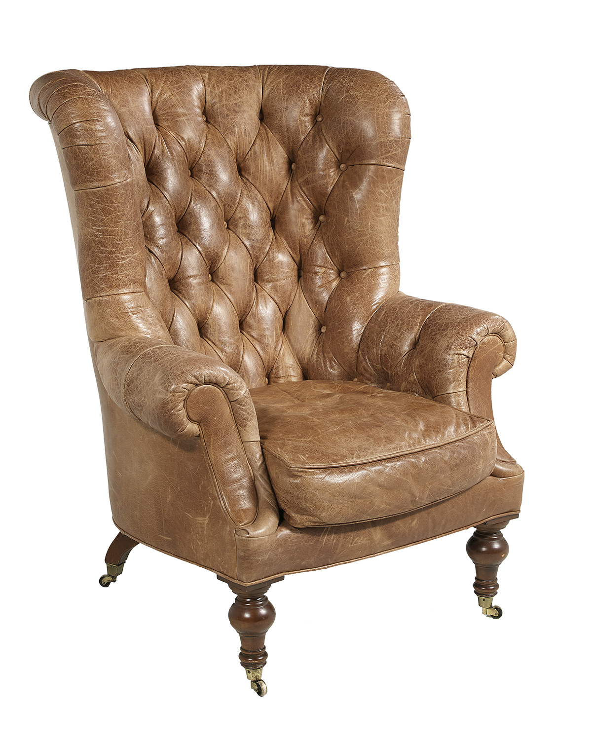 Large Brown Leather Barrel-Back Armchair - Image 2 of 2