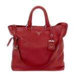 Prada Red Vitello Daino Calfskin Convertible Tote