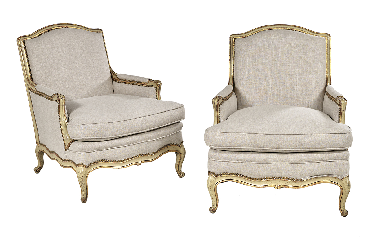 Pair of Louis XV-Style Polychrome Bergeres