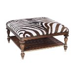 Contemporary Mahogany and Faux Zebra Ottoman