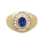 Gentleman's Natural Sapphire and Diamond Ring