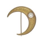 Vintage Gold and Diamond Crescent Brooch