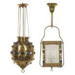 Two Brass and Glass Hall Lanterns