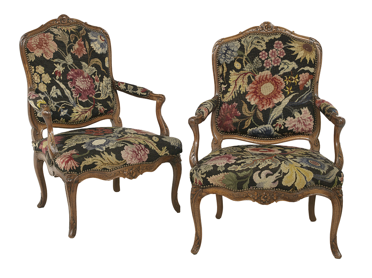 Pair of Provincial Louis XV Walnut Fauteuils