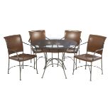 Leather and Glass-Top Table with Four Chairs