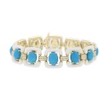 Turquoise, White Agate and Diamond Bracelet