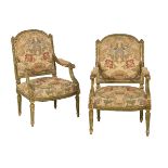 Pair of Louis XVI-Style Parcel-Gilt Fauteuils