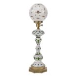 Bohemian Cut and Enameled Glass Banquet Lamp