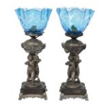 Pair of Neoclassical Silvered Metal Table Lamps