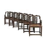 Suite of Six Chinese Rosewood Armchairs