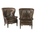 Pair of Contemporary Leather Wing Chairs