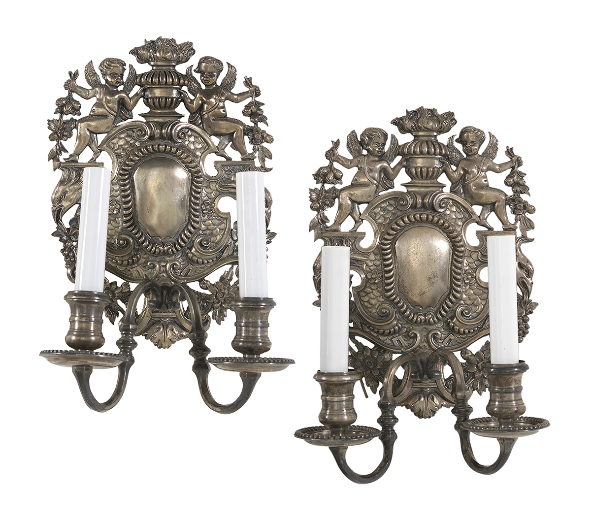 Pair of English Baroque-Style Silverplate Sconces