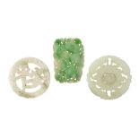 Three Chinese Carved Jade and Jadeite Pendants