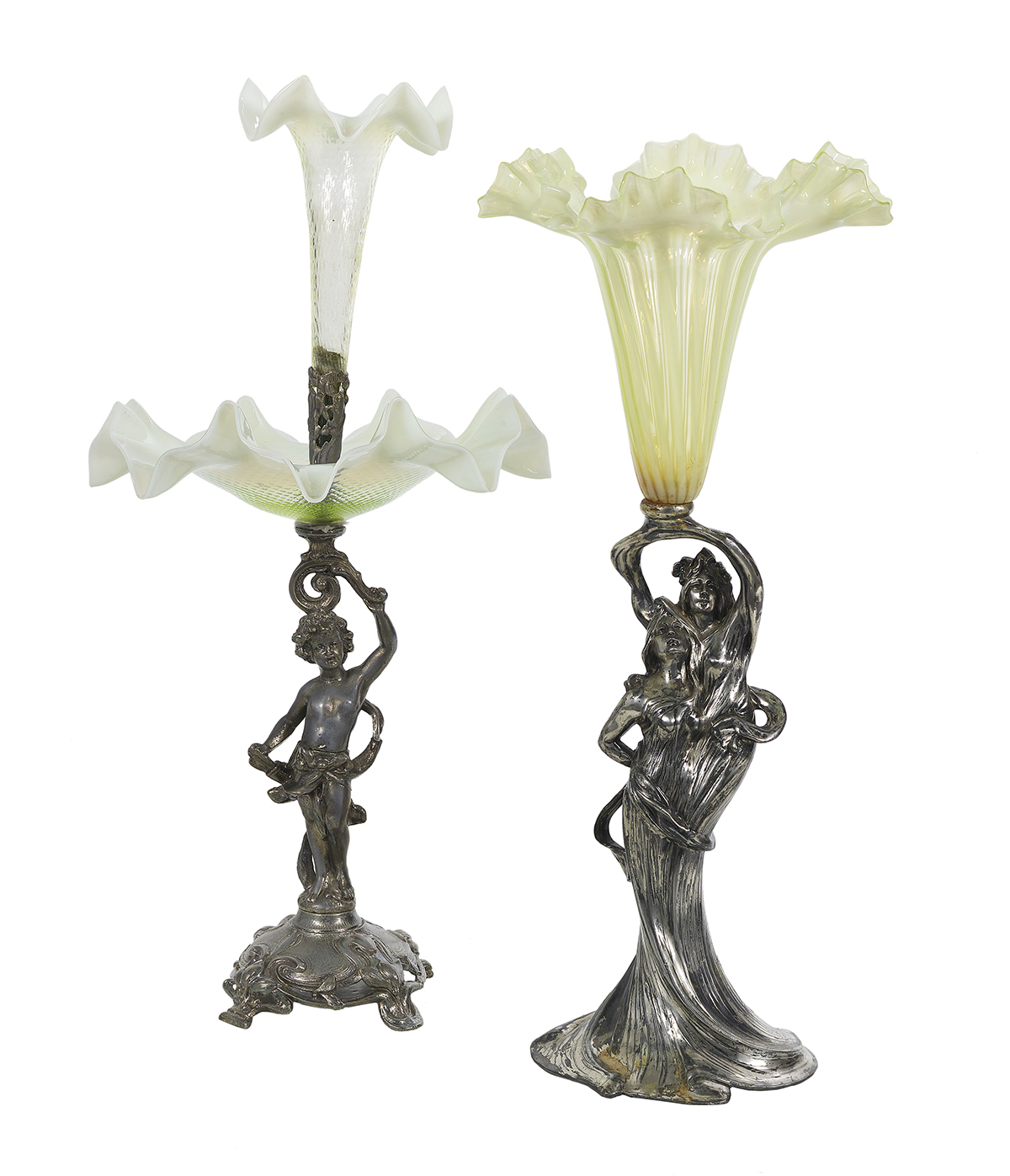 American Opalescent Glass & Silverplate Vases