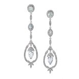 Pair of Aquamarine and Diamond Earrings