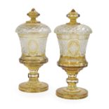 Pair of Bohemian Cut & Engraved Glass Pokals