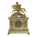 French Gilt-Bronze and Green Onyx Figural Clock