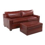 Contemporary Red Leather Sleeper Sofa and Ottoman