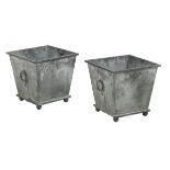 Pair of Asian-Inspired Gray Metal Planters