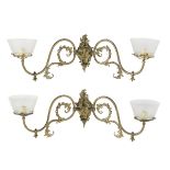 Pair of Victorian Brass and Glass Sconces
