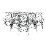 Suite of Eight Wrought Iron Garden Armchairs