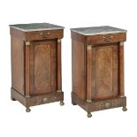 Pair of Empire Mahogany and Marble-Top Cabinets