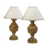 Italian Parcel-Gilt and Faux Marbre Wooden Urns