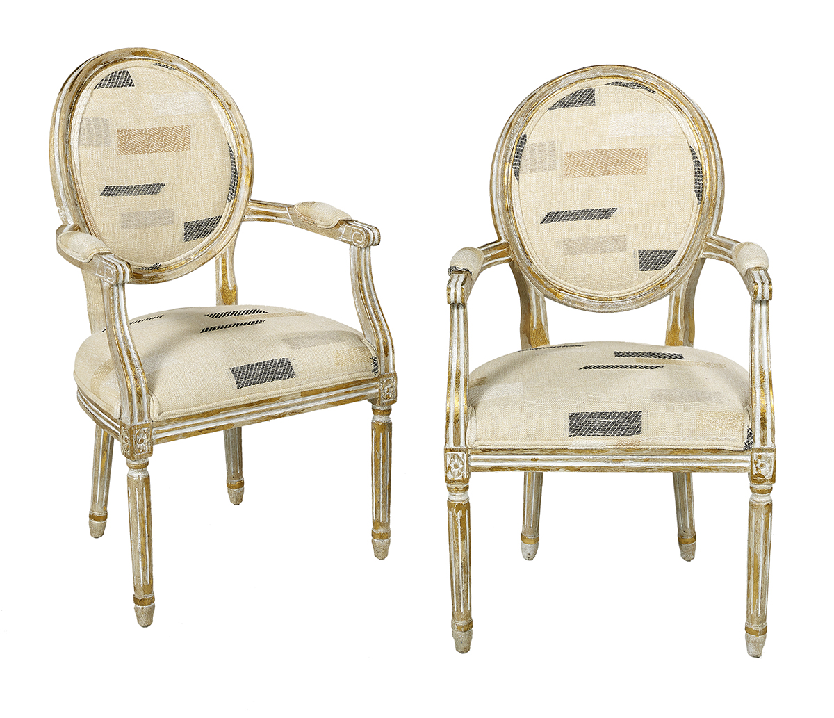 Pair of Louis XVI-Style Parcel-Gilt Fauteuils