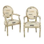 Pair of Louis XVI-Style Parcel-Gilt Fauteuils