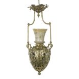 Brass and Glass Pendant Hall Chandelier