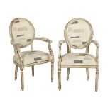 Pair of Louis XVI-Style Parcel-Gilt Fauteuils