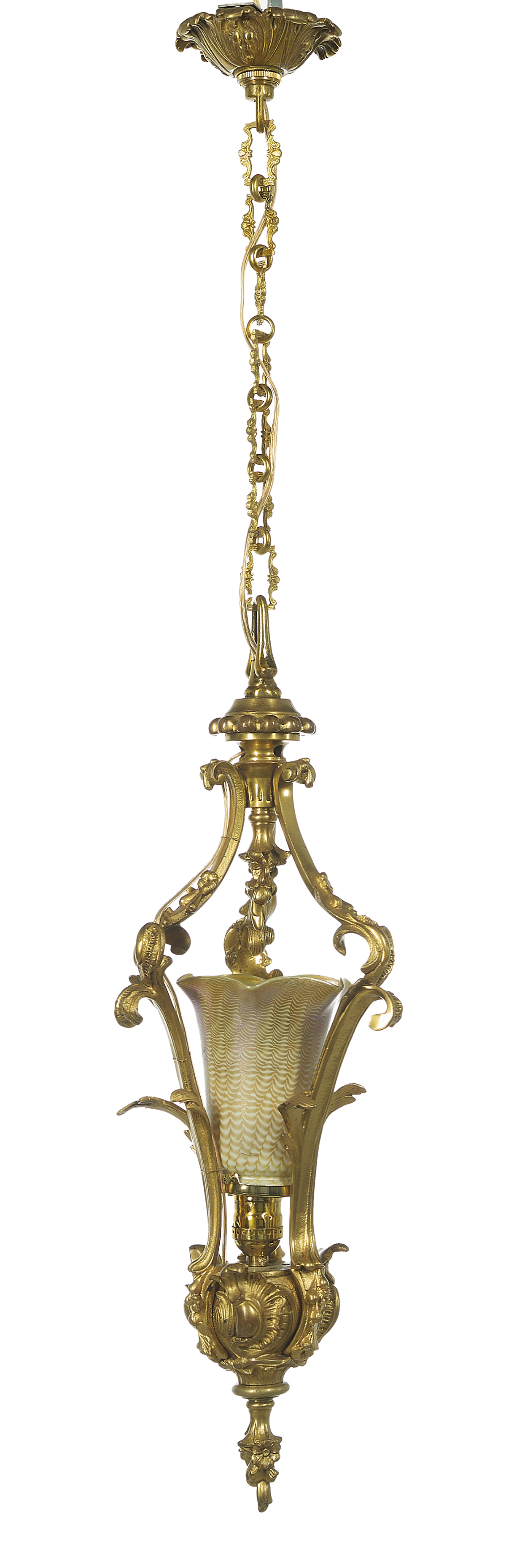 French Gilt-Bronze and Glass Pendant Hall Light