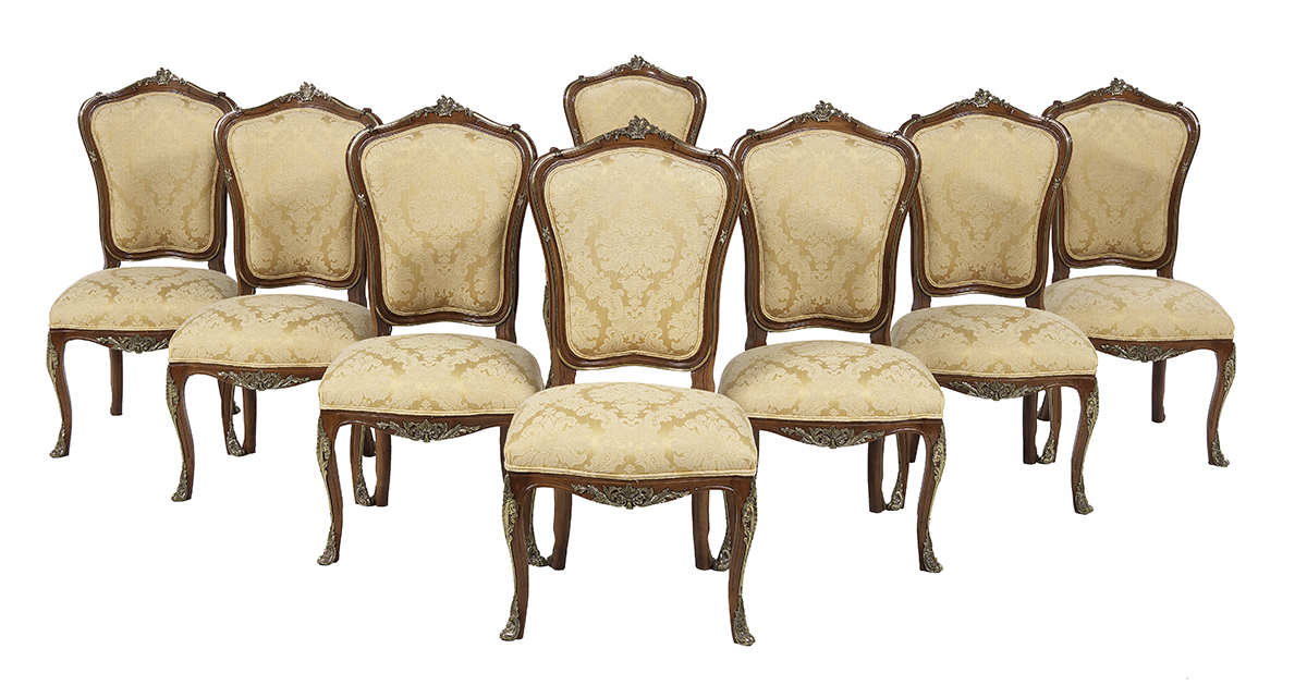 Eight Louis XV-Style Mahogany Side Chairs