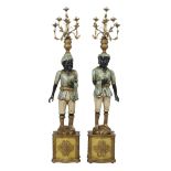 Balinese-Style Painted & Metal Figural Torcheres