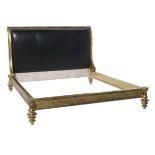 Neoclassical-Style Leather and Giltwood Bed
